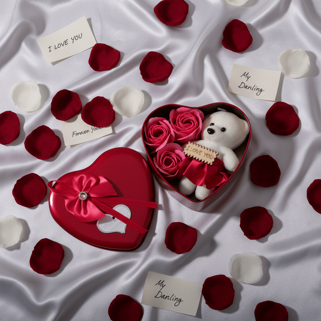 🧸 Miś z Róż Mydlanych w Eleganckim Sercu – Wyjątkowy Gest dla Niej - GestDlaNiej